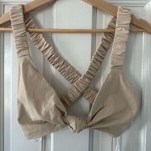 Sabo Skirt Beige Ruched Strap Knot Crop Top